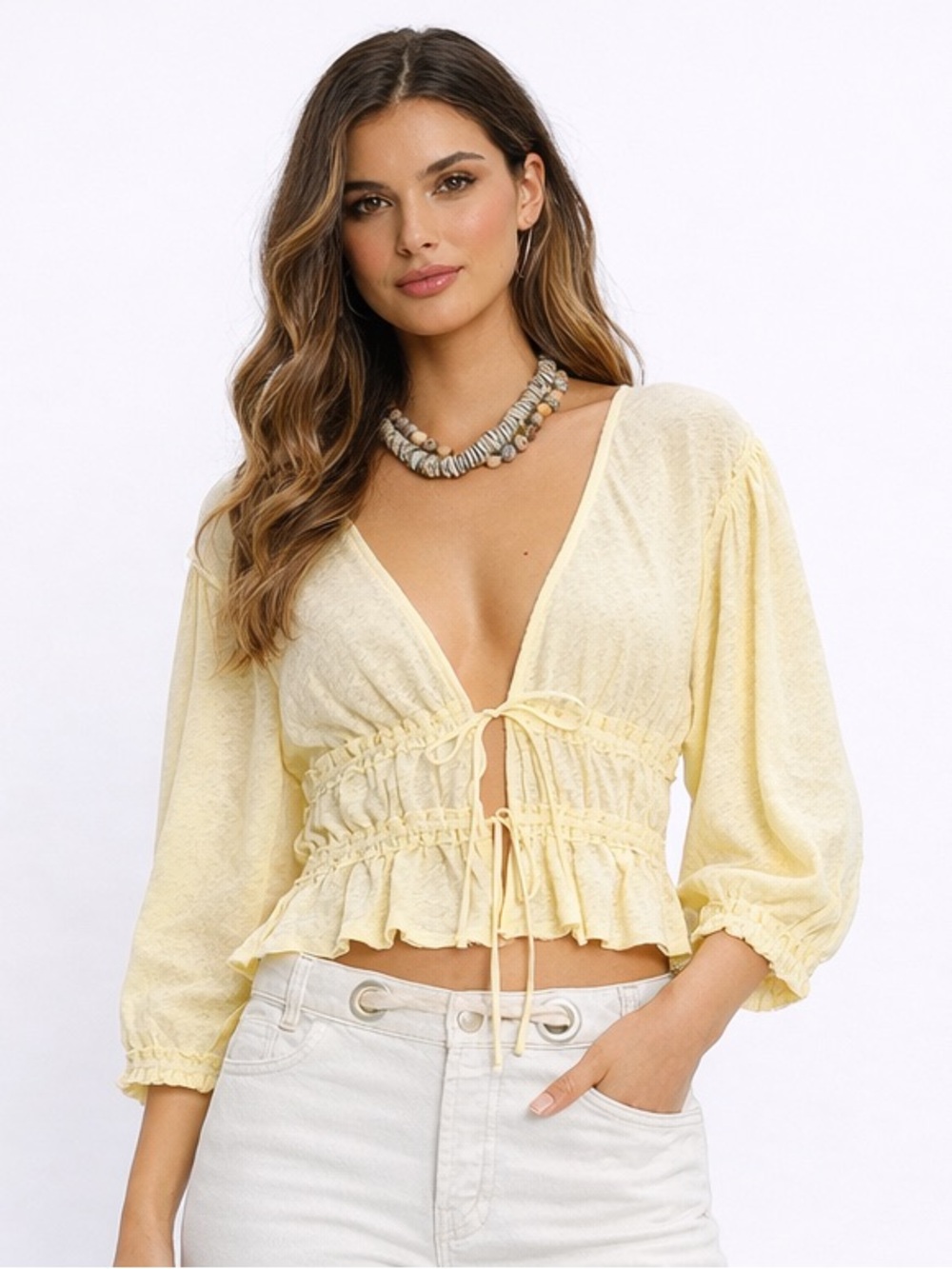 $114 FREE PEOPLE Let's Go Blouse Summertime Lemonda Yellow NEW WITH TAGS MEDIUM